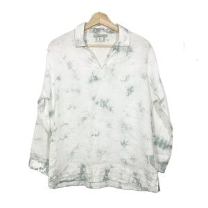 Rachel Zoe Linen Tie Dye Popover Top Green White Sz S